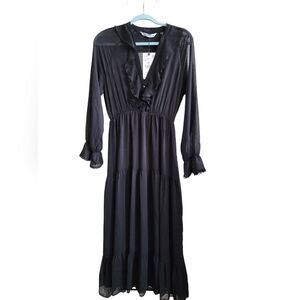 Elegant Black Ruffle Zara Dress, Size Small